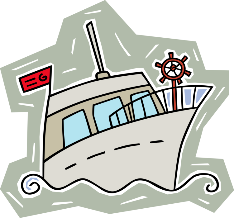 Vector Illustration of Luxury Motor Yacht Vessel Watercraft Boat on Ocean Waves