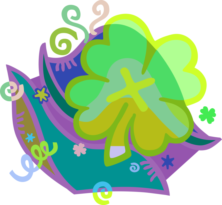 Vector Illustration of St Patrick's Day Four-Leaf Clover Irish Shamrock Brings, Faith, Hope, Love, and Good Luck