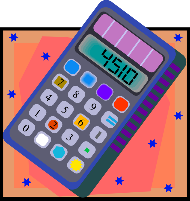 Vector Illustration of Calculator Portable Electronic Device Performs Basic Operations of Mathematics