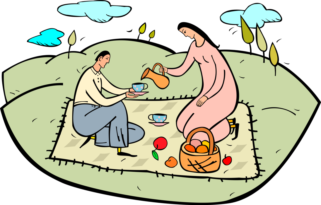 Vector Illustration of Romantic Picnic Lunch in Park