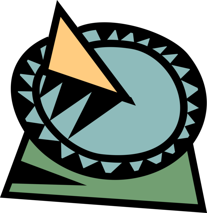 Vector Illustration of Sundial Instrument Indicates Time of Day Based on Position of Sun