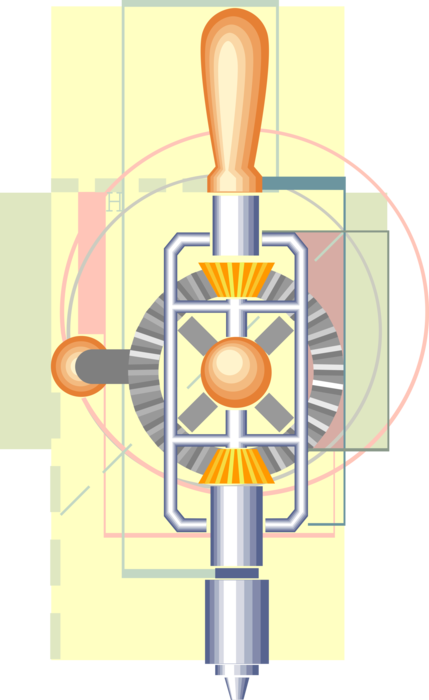 Vector Illustration of Hand-Powered Hand Drill Tool used in Woodworking, Metalworking, Construction