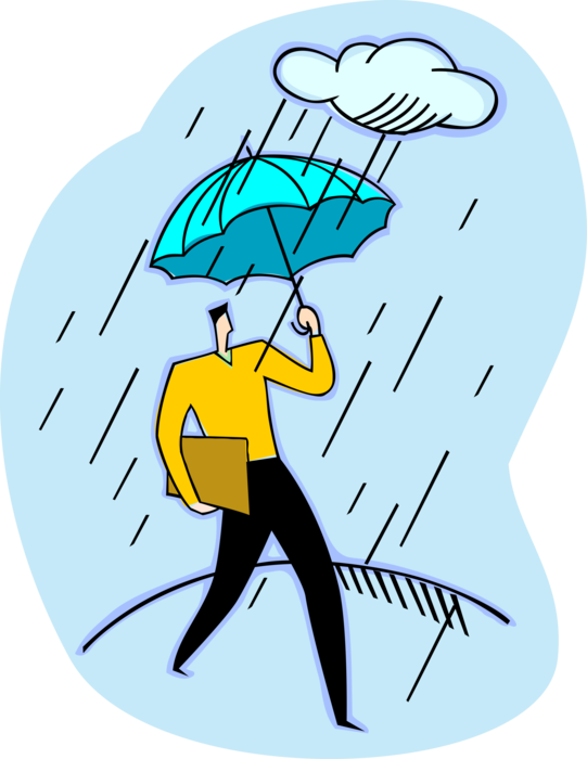 Vector Illustration of Walking in the Rain with Umbrella or Parasol Rain Protection