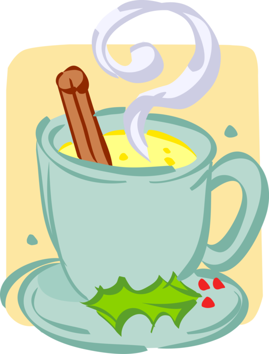 Vector Illustration of Festive Season Christmas Hot Buttered Rum Drink in Cup with Cinnamon Stick