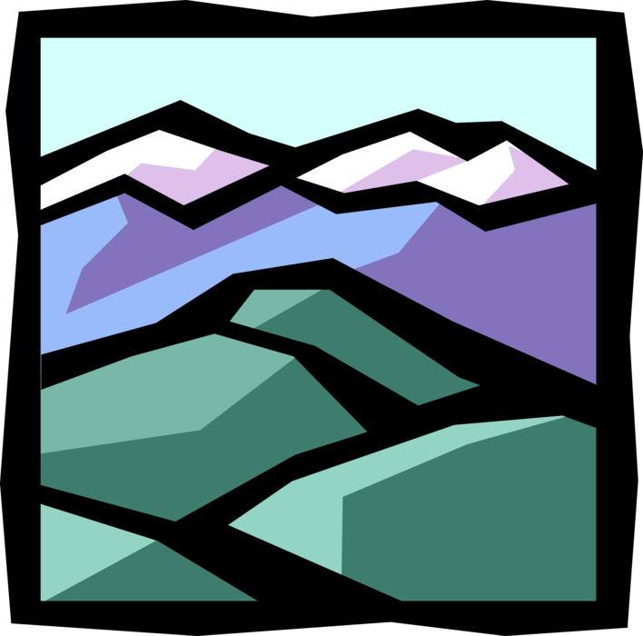 Vector Illustration of Mountain Range and Lush Green Hills Landscape