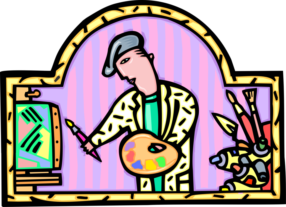 Vector Illustration of Visual Fine Arts Artist Painter with Palette and Paintbrush