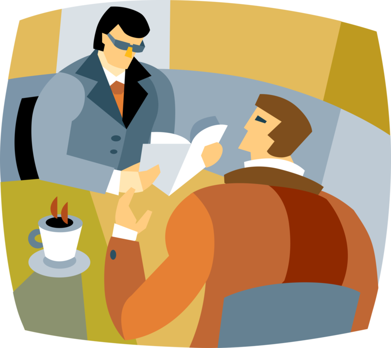 Vector Illustration of Businessmen Having Coffee and Discuss Business