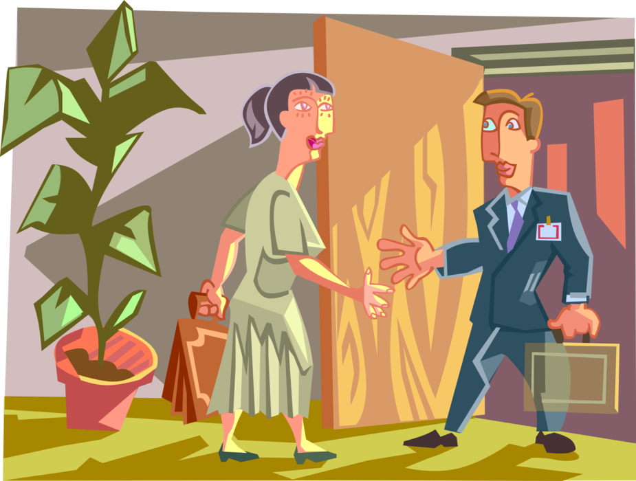Vector Illustration of Businessman and Businesswomen Introduction Greeting with Handshake