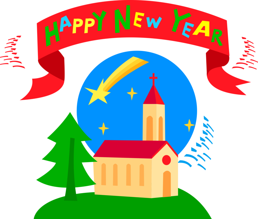 Vector Illustration of Happy New Year Banner with Christian Church