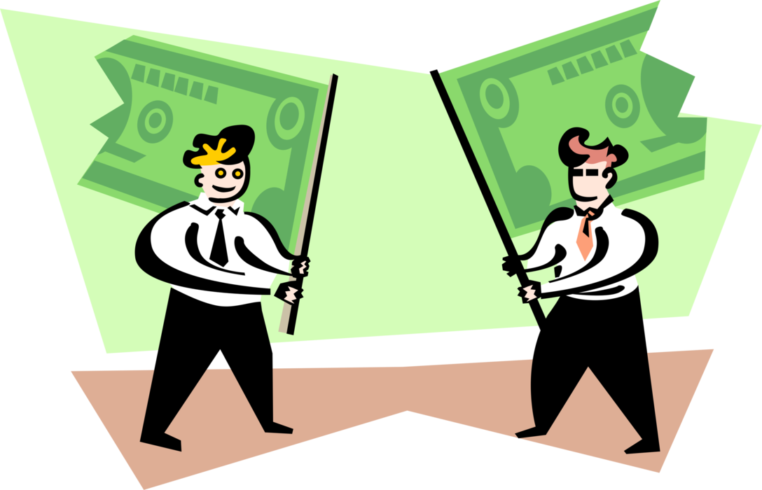 Vector Illustration of Businessmen Hold Money Dollar Bill Flags