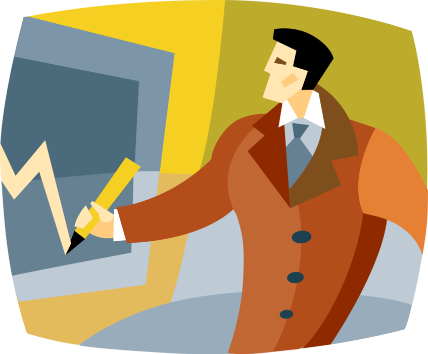 Vector Illustration of Businessman Presents Business Chart Data in Office Meeting Room