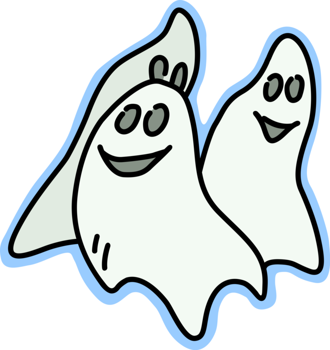 Vector Illustration of Scary Halloween Ghost Phantom, Apparition, Spirit, Spooks