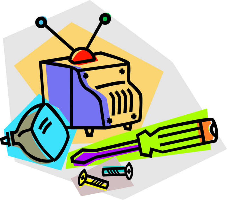 Vector Illustration of Television and Electronics Repair with TV Set and Screwdriver