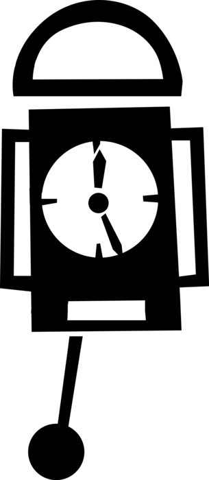 Vector Illustration of Wall Clock Timepiece Measures and Records Time with Pendulum
