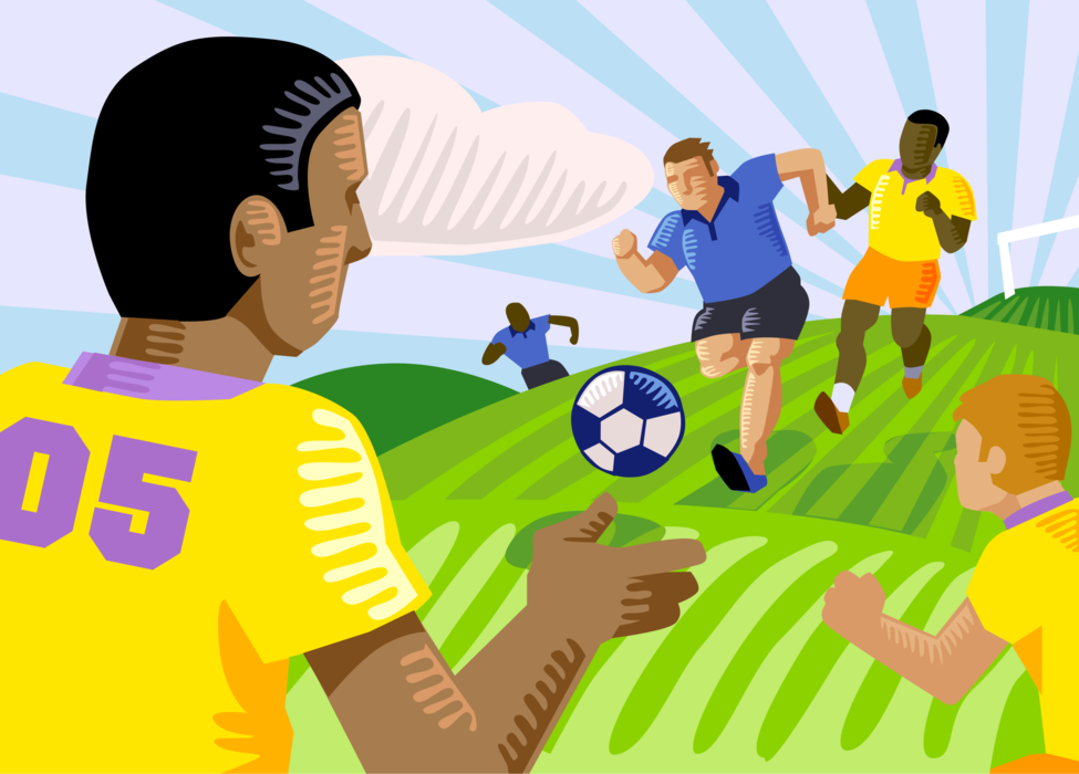Vector Illustration of Sports Athletes Play Football Soccer with Game Ball