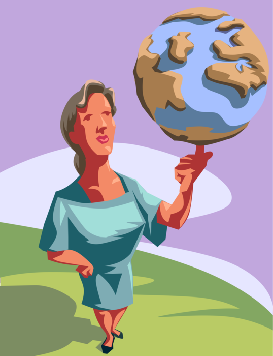 Vector Illustration of Woman Balancing the World on Her Finger