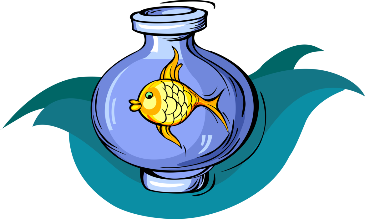 Vector Illustration of Goldfish Tropical Fish in Fish Bowl