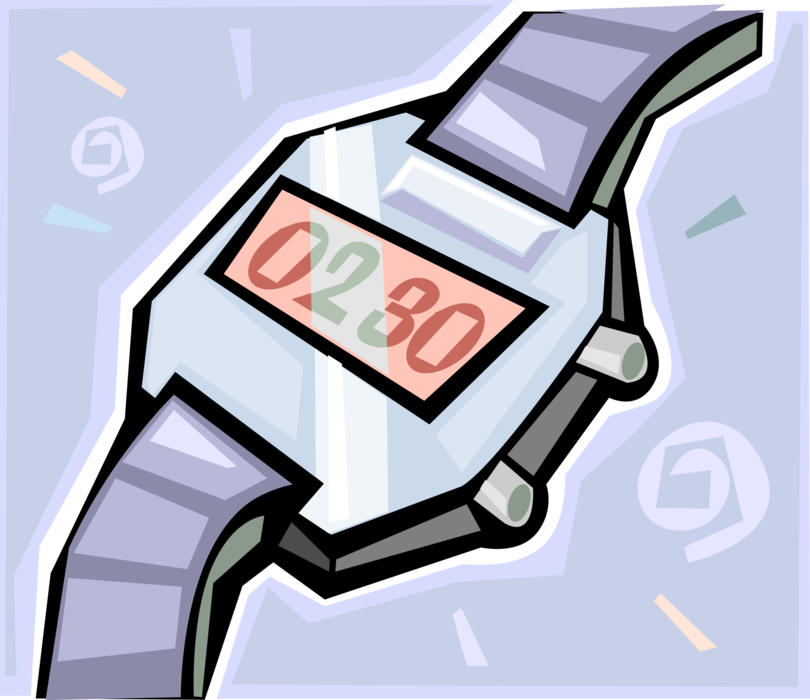 Vector Illustration of Wristwatch Digital Display Timepiece Keeps Time