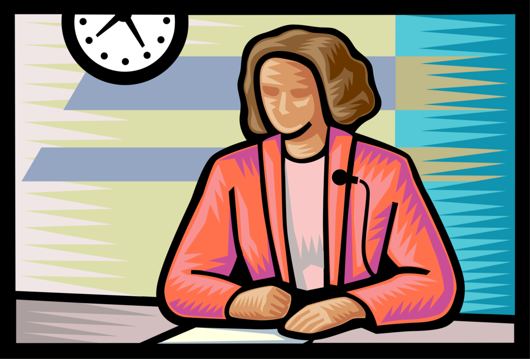 Vector Illustration of News Broadcaster Reads News in Television Studio