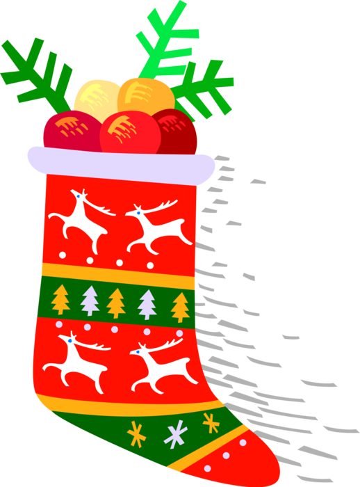 Vector Illustration of Festive Season Christmas Stocking with Reindeer and Decorations