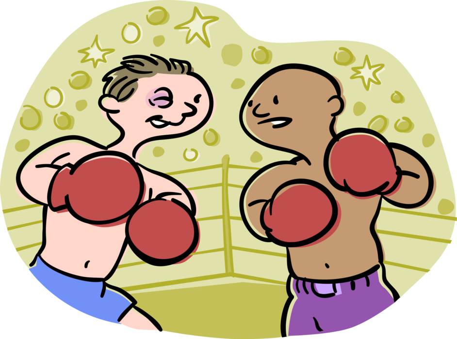 Vector Illustration of Prizefighter Pugilist Boxers Boxing with Gloves During Fight in Boxing Ring