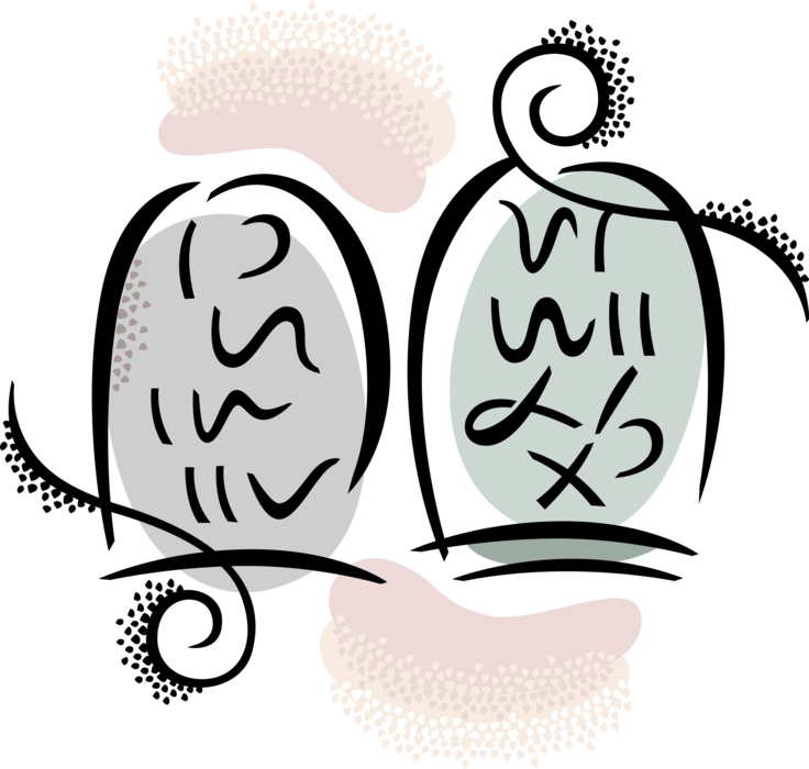 Vector Illustration of Ten Commandments Decalogue Tablets Given to the Israelites by God to Moses at Biblical Mount Sinai