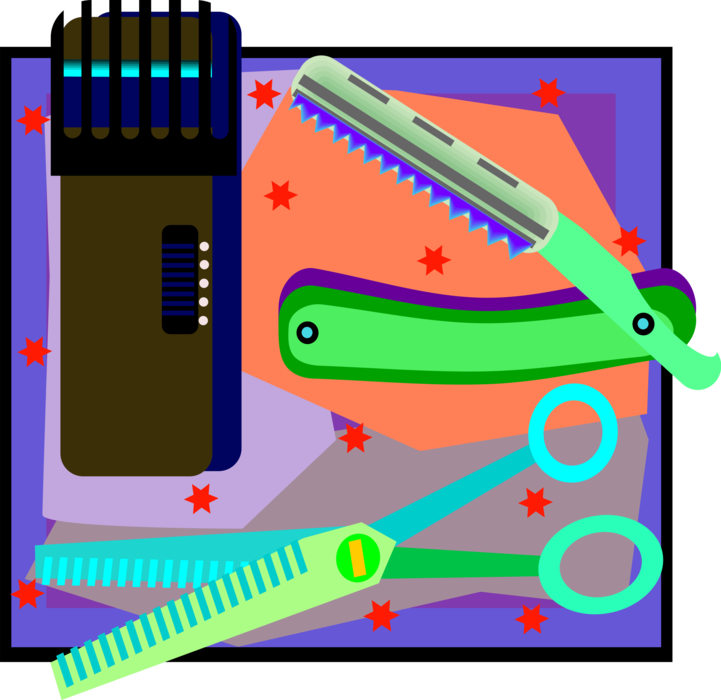 Vector Illustration of Personal Grooming Shaving Tool Razors and Scissors