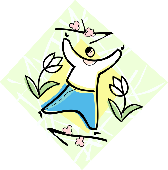 Vector Illustration of Celebrating Spring Dancer Dancing with Flowers and Blossoms