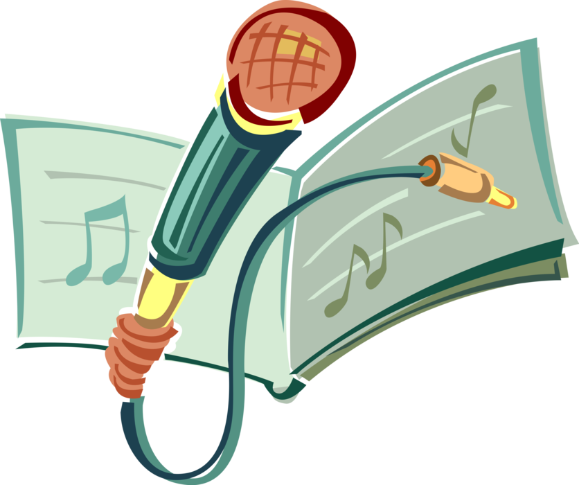 Vector Illustration of Acoustic-to-Electric Transducer Microphone or Mic with Sheet Music