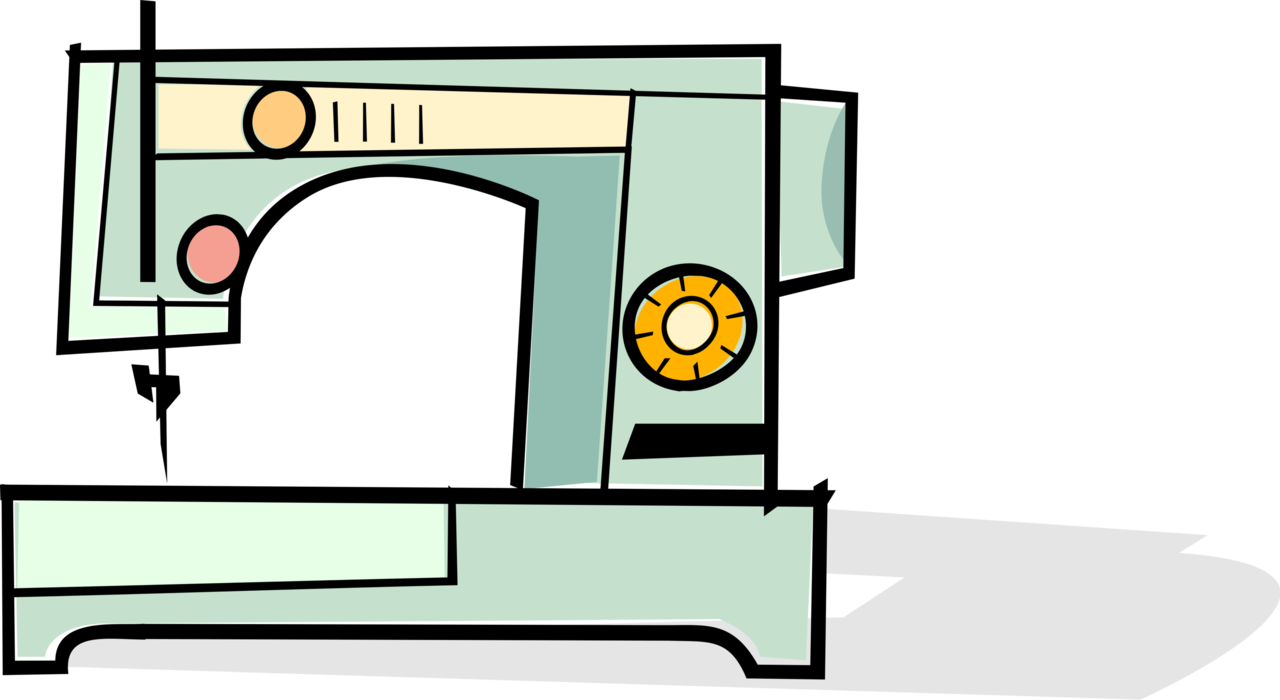 Vector Illustration of Home Sewing Machine for Stitching and Mending Fabric