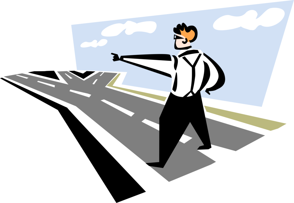 Vector Illustration of Businessman at Crossroads Chooses Right Path