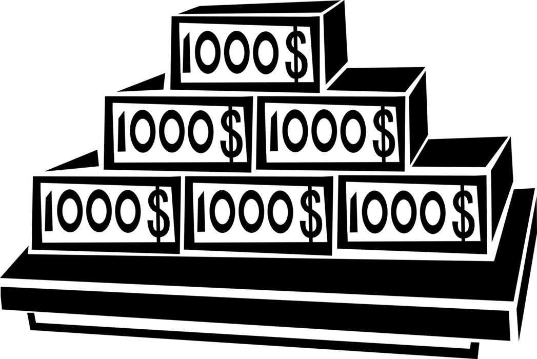 Vector Illustration of Financial Concept Stack of $1000 Banknotes with Cash Money Dollar Signs