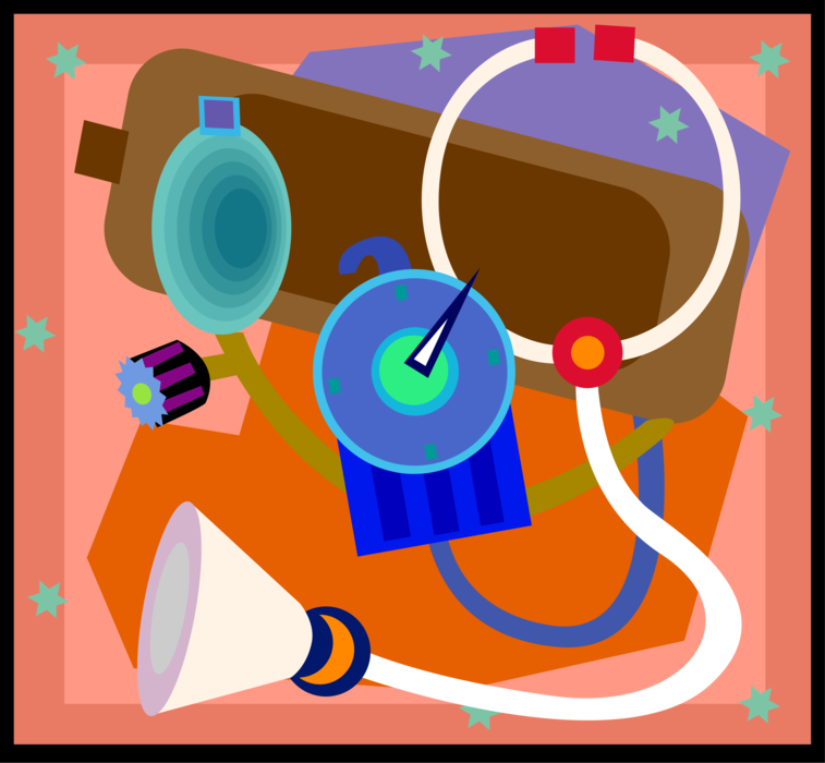 Vector Illustration of Medical Stethoscope and Blood Pressure Gauge Cuff