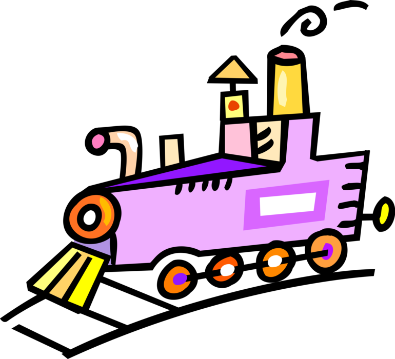 Vector Illustration of Railroad Rail Transport Speeding Locomotive Railway Train Engine