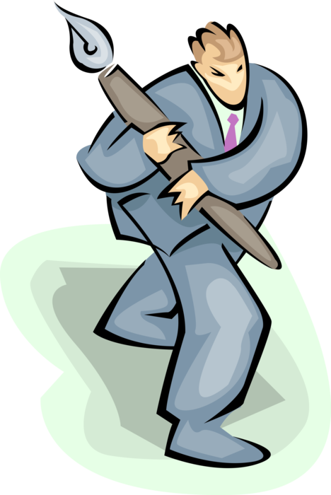 Vector Illustration of Businessman with Fountain Pen Writing Instrument