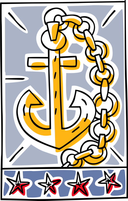 Vector Illustration of Maritime Anchor and Chain Prevents Water-Borne Vessel From Drifting in Wind or Current