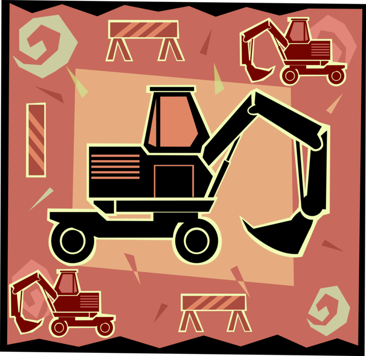 Vector Illustration of Construction Industry Heavy Equipment Excavator Backhoe Shovel