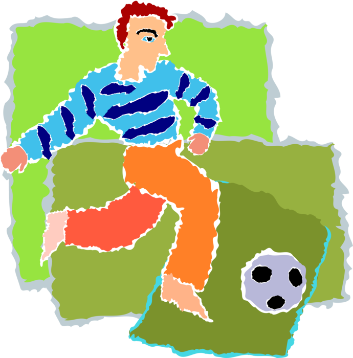 Vector Illustration of Sport of Soccer Football Player Kicks the Ball on Pitch