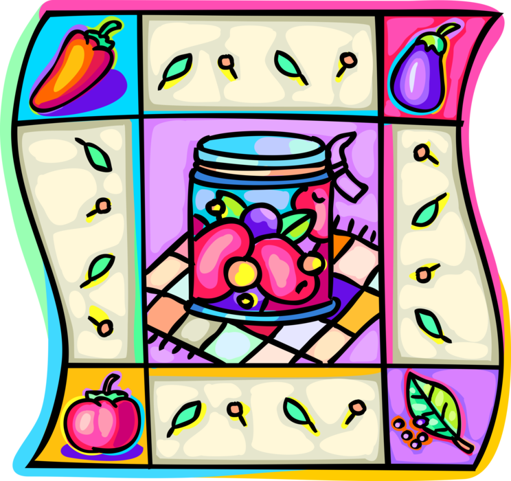 Vector Illustration of Homemade Pickles, Jam, and Preserves