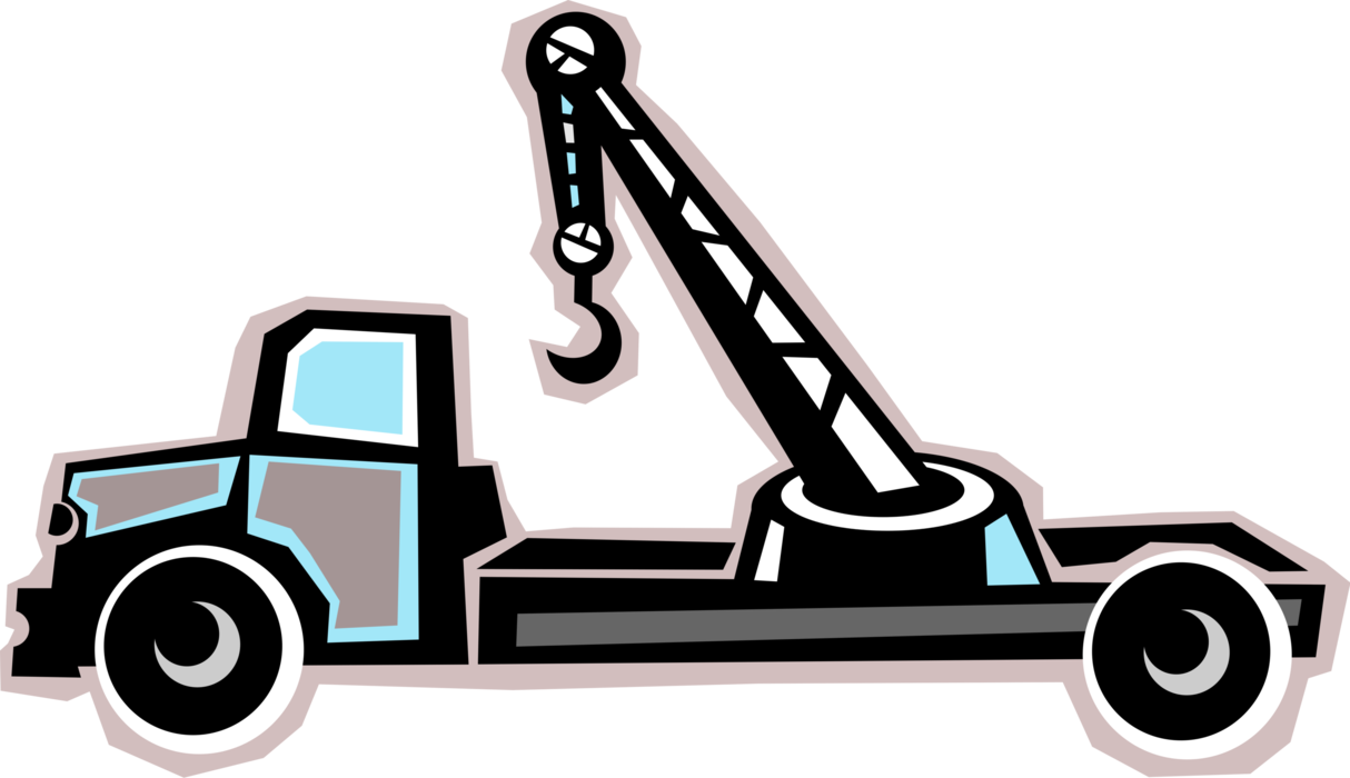 Vector Illustration of Tow Truck Wrecker Recovery Vehicle Moves Disabled or Indisposed Vehicles