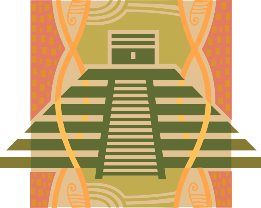 Vector Illustration of Inca Pyramid Structure of Worship and Rituals to Gods