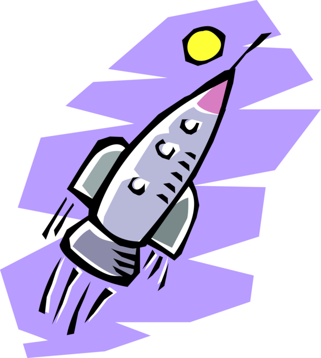 Vector Illustration of Rocket Ship Spaceship Flying Through Outer Space