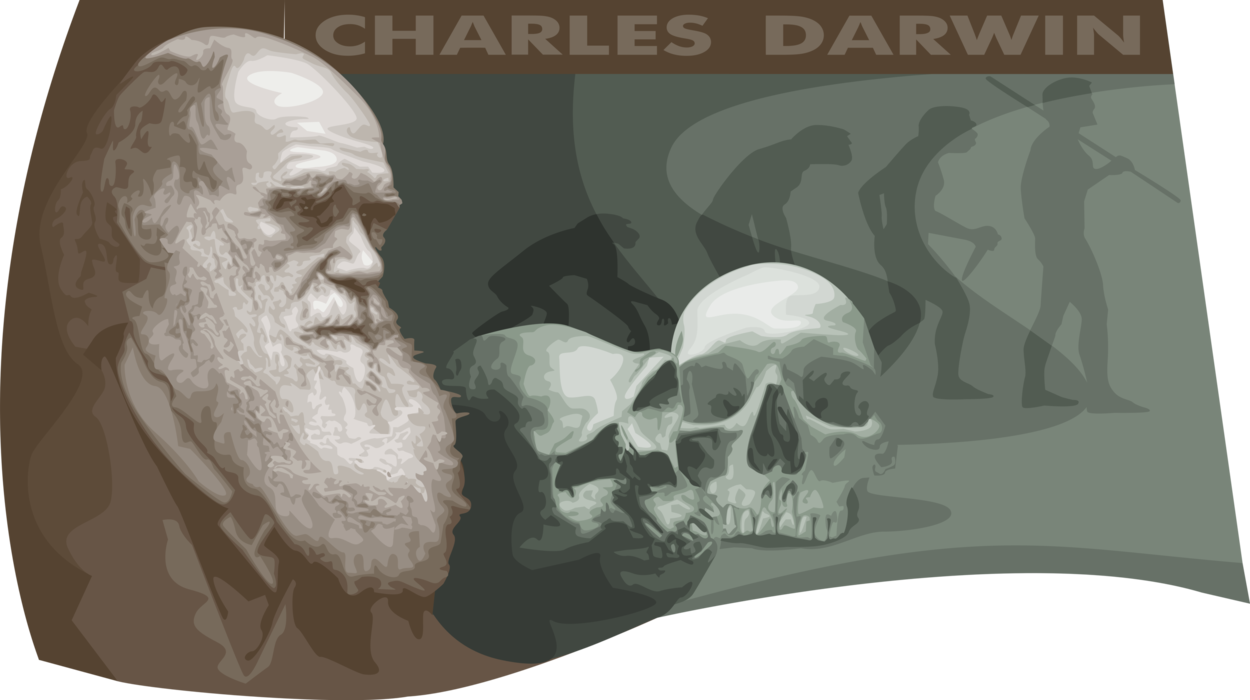 Vector Illustration of Charles Darwin English Naturalist and Geologist Evolution of the Species Evolutionary Theory