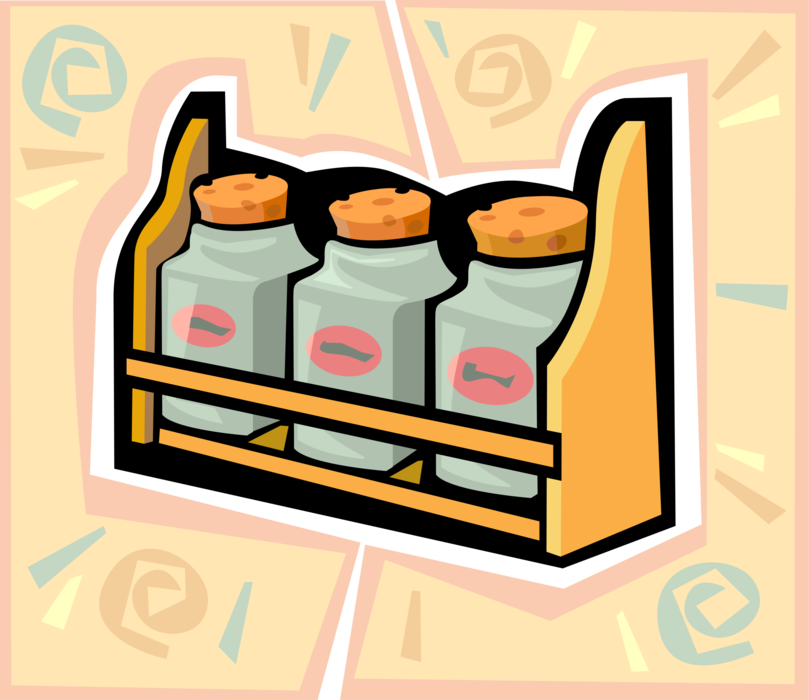 Vector Illustration of Kitchen Spice and Herb Jars in Spice Rack