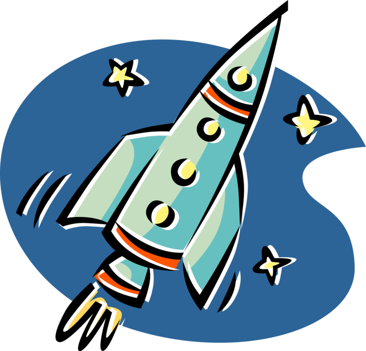 Vector Illustration of Rocket Ship Spaceship Flying Through Outer Space