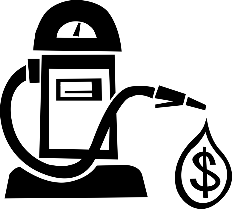 Vector Illustration of Financial Costs of Fossil Fuel Crude Oil Processing to Petroleum Gasoline with Gas Pump