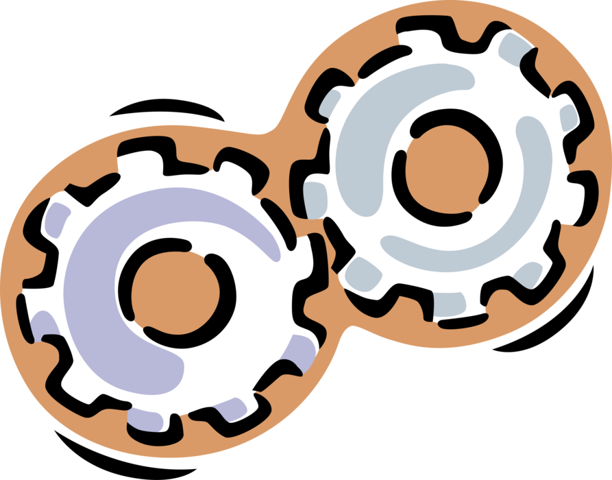 Vector Illustration of Gear Cogwheel Rotating Machine Mechanism with Cut Teeth or Cogs