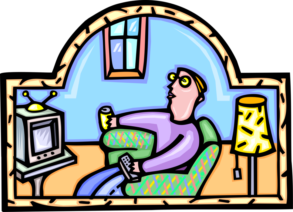 Vector Illustration of Watching Television TV and Relaxing in Comfortable Chair