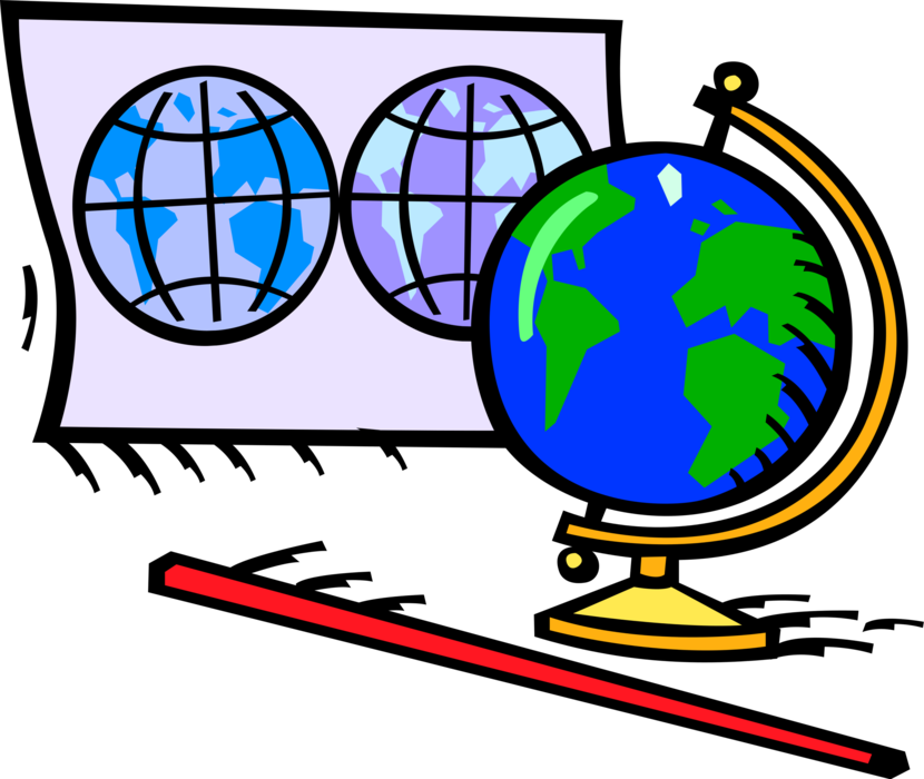 Vector Illustration of School Geography Class World Map and Globe