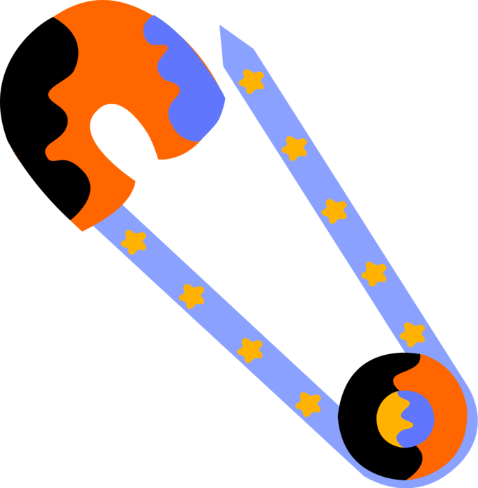 Vector Illustration of Safety Pin Device Fastens Objects